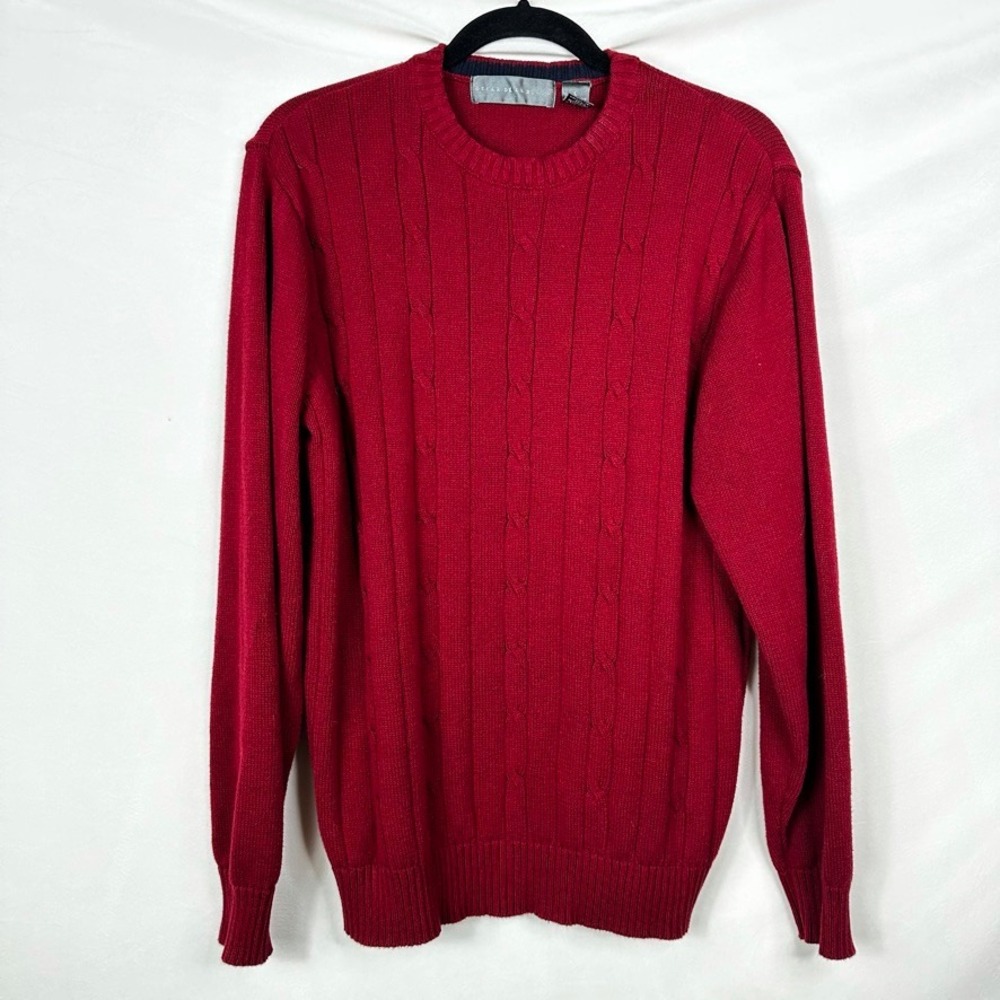 Oscar de la Renta Red‎ Cotton Cable Knit Sweater Classic Fit Mens Large Grandpa